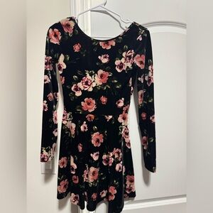 Velvet Floral Black and Pink Women's Dress